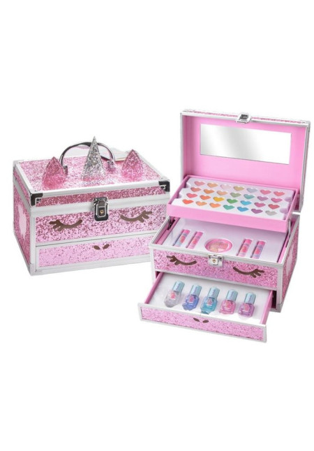 Maletin maquillaje unicornio purpurina fucsia
