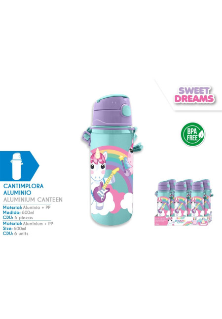 Botella 600ml correa UNICORNIO