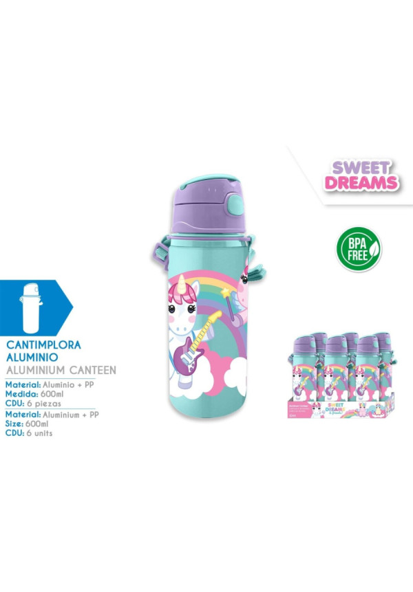 Botella 600ml correa UNICORNIO