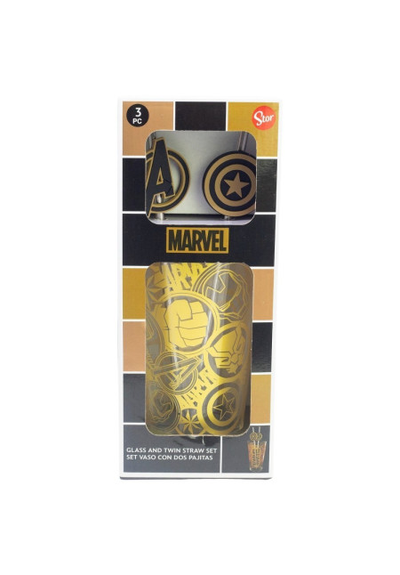 Set vaso pajitas 480ml MARVEL