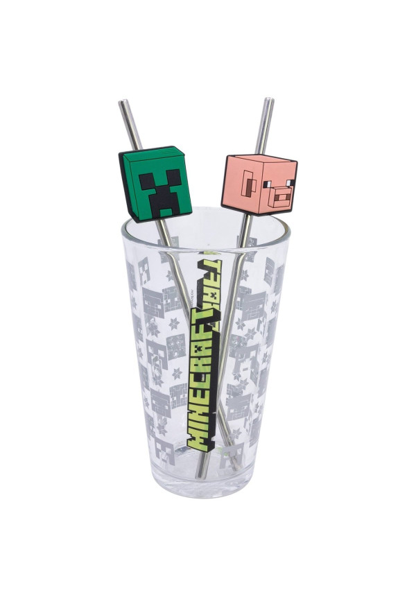 Set vaso pajitas 480ml MINECRAFT