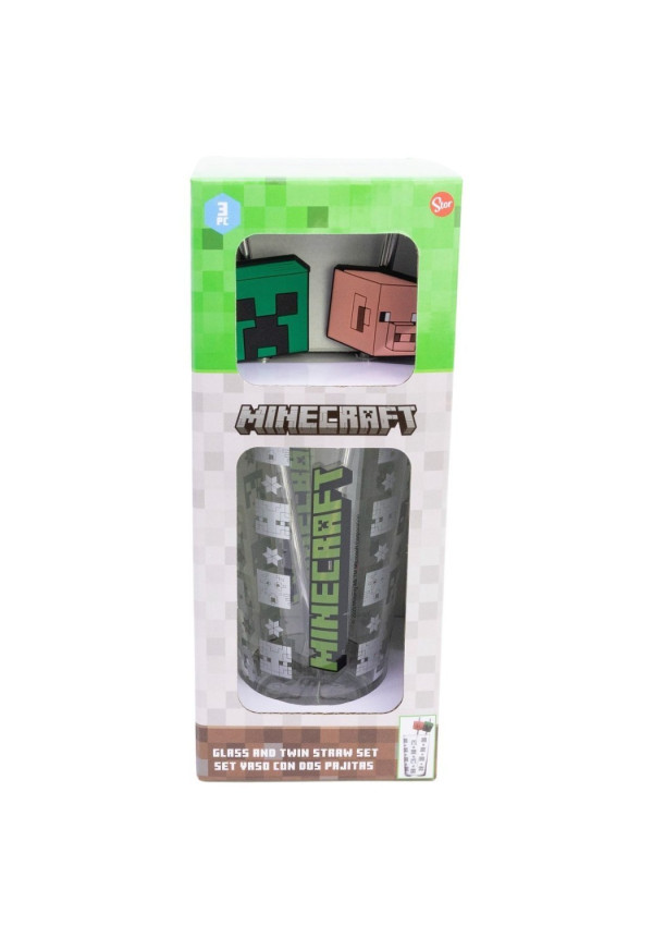 Set vaso pajitas 480ml MINECRAFT